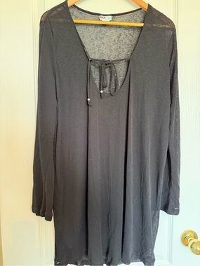 ACX Black Long-Sleeve Tie-Front Swim Coverup